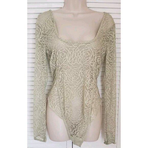 NEW FREE PEOPLE INTIMATELY IN MY HEAD LACE LIGHT GREEN BODYSUIT SZ MEDIUM - Picture 3 of 7